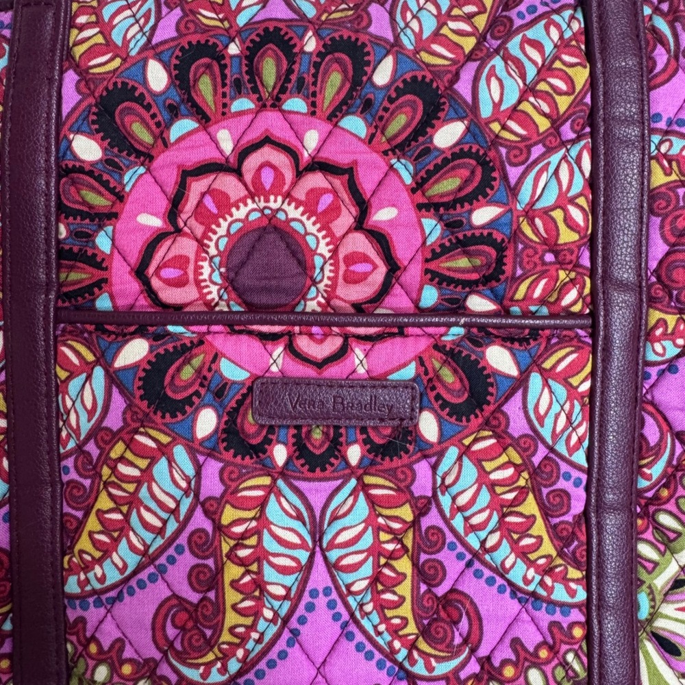 Vera Bradley Pink Paisley Quilted Cotton Tote Bag Straps Boho Festival Floral - Picture 3 of 9